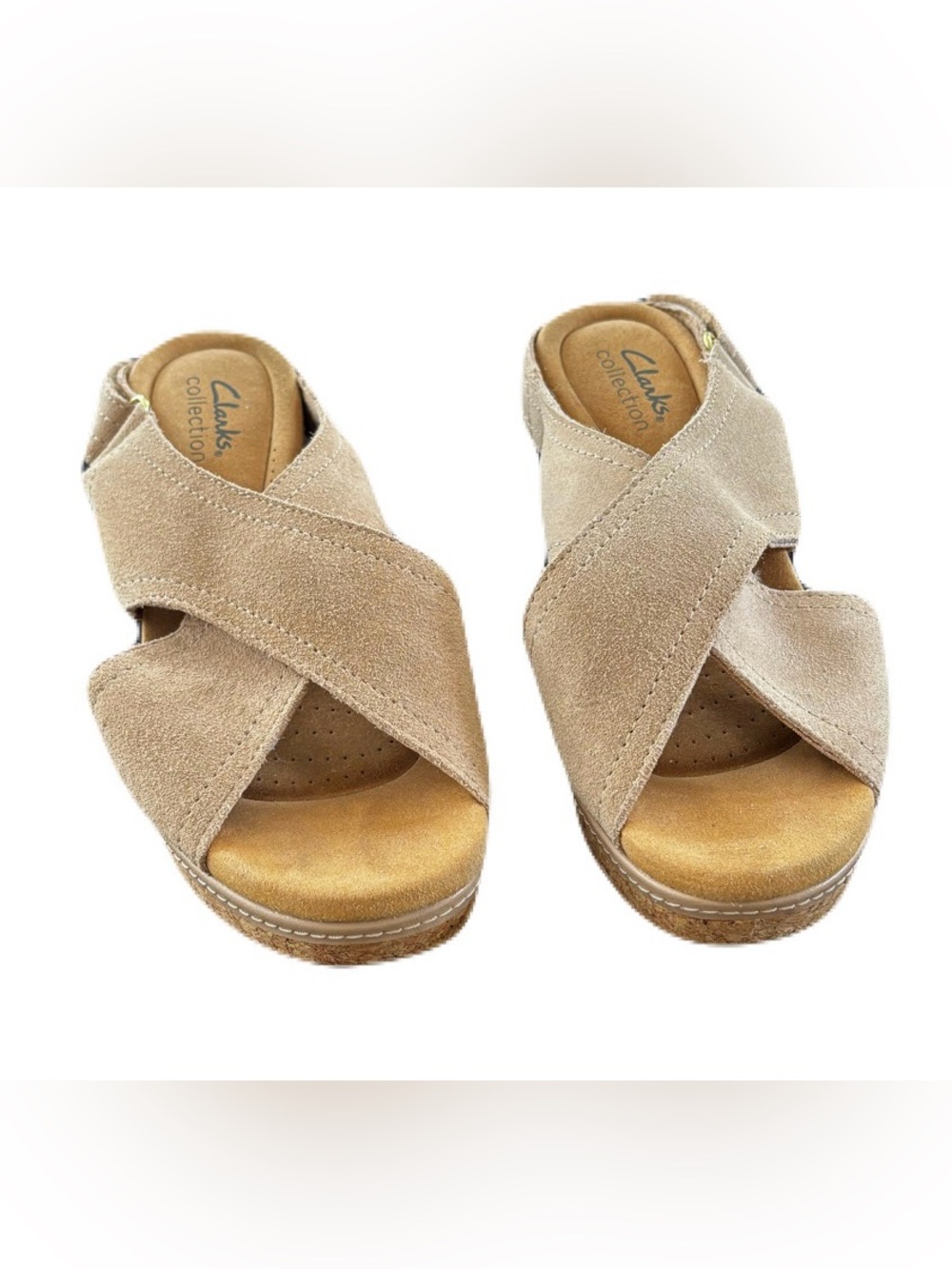Clarks Collection Suede Cross-Strap Sandal - Beige